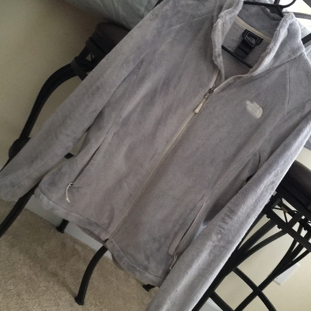 Fuzzy grey north face jacket